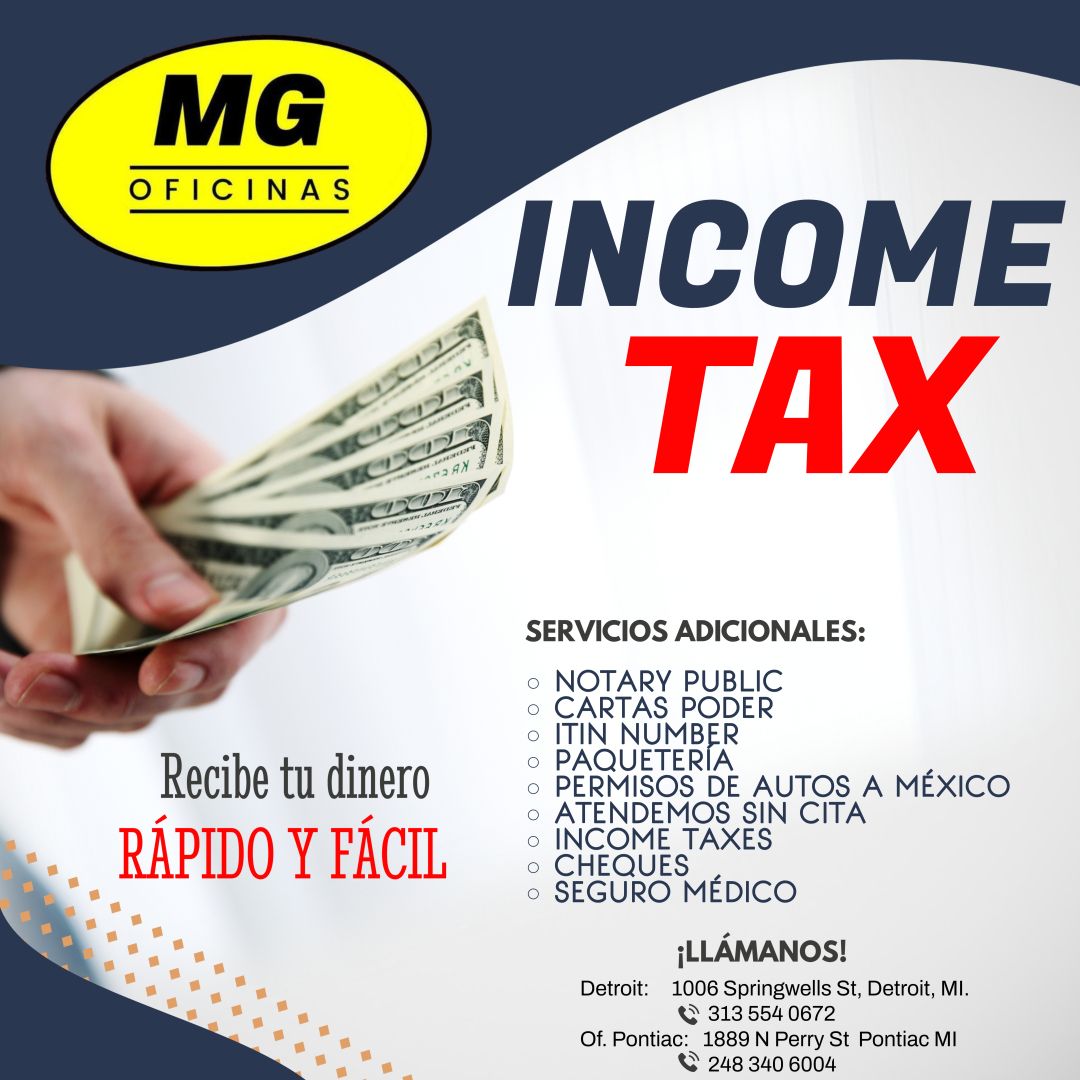 Flyer MG Oficinas — Income Tax y servicios adicionales