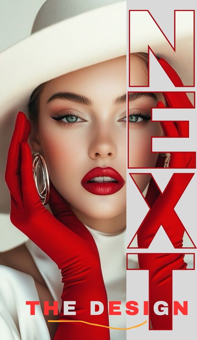 Poster editorial The Design Next — moda en rojo y blanco