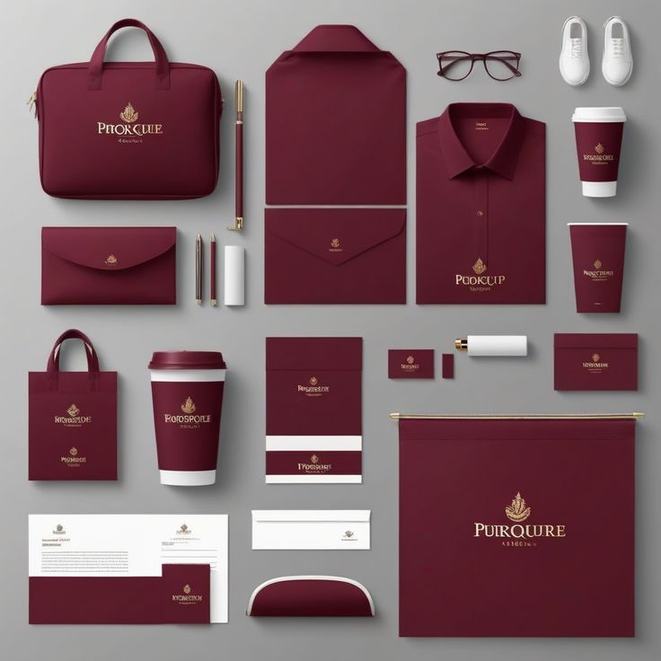 Papelería e identidad institucional en vino y dorado